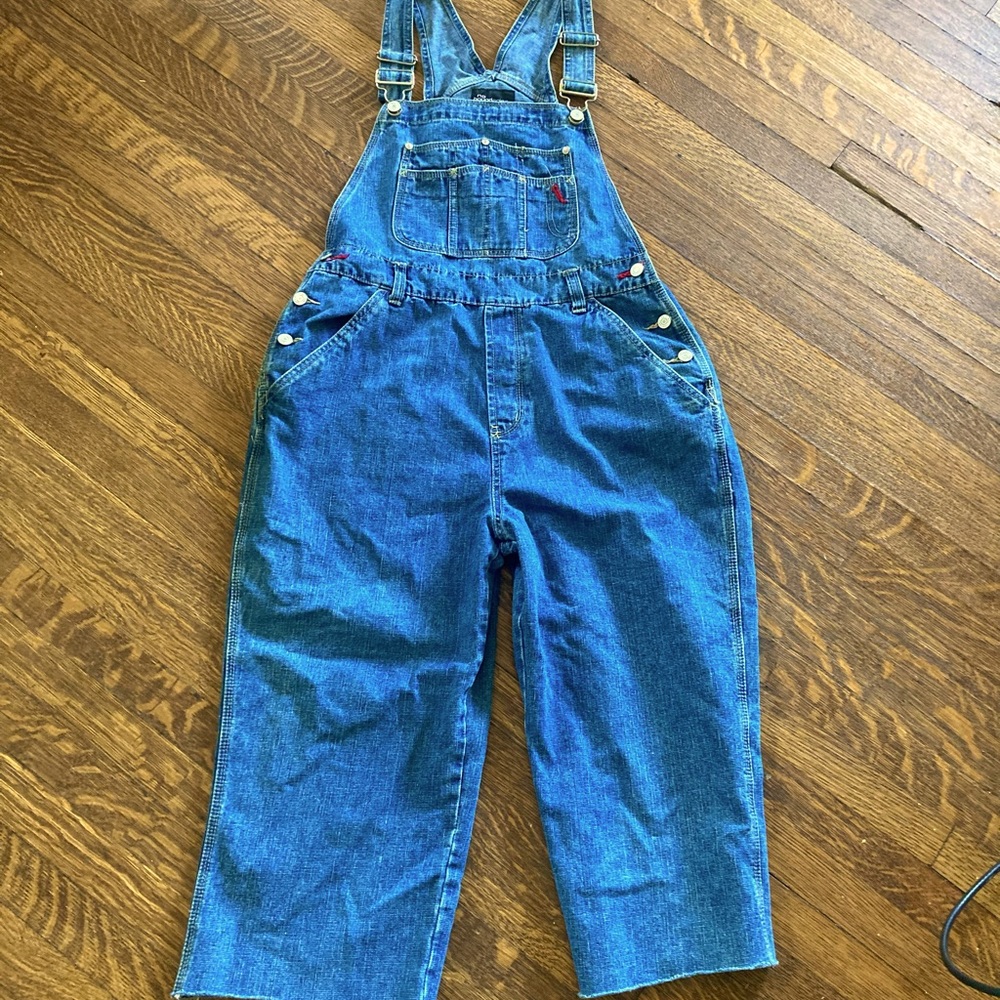 Capri jean overalls size large no boundaries denim frayed playful cute